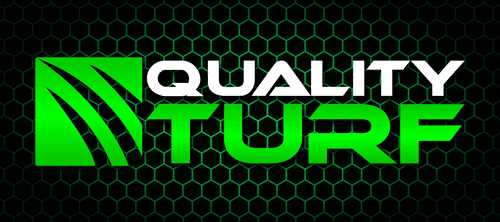 Quality Turf company logo with green and black hexagonal background